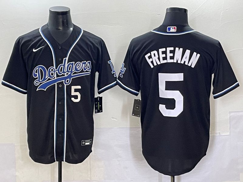 Men 2025 Los Angeles Dodgers 5 Freeman Black Three generations Fashion Nike MLB Jersey style 7044